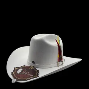 Premium 100X White Felt Cowboy Hat/Diamante White 100X Tejana Caballero Estilo Sinaloa Panter con Pluma