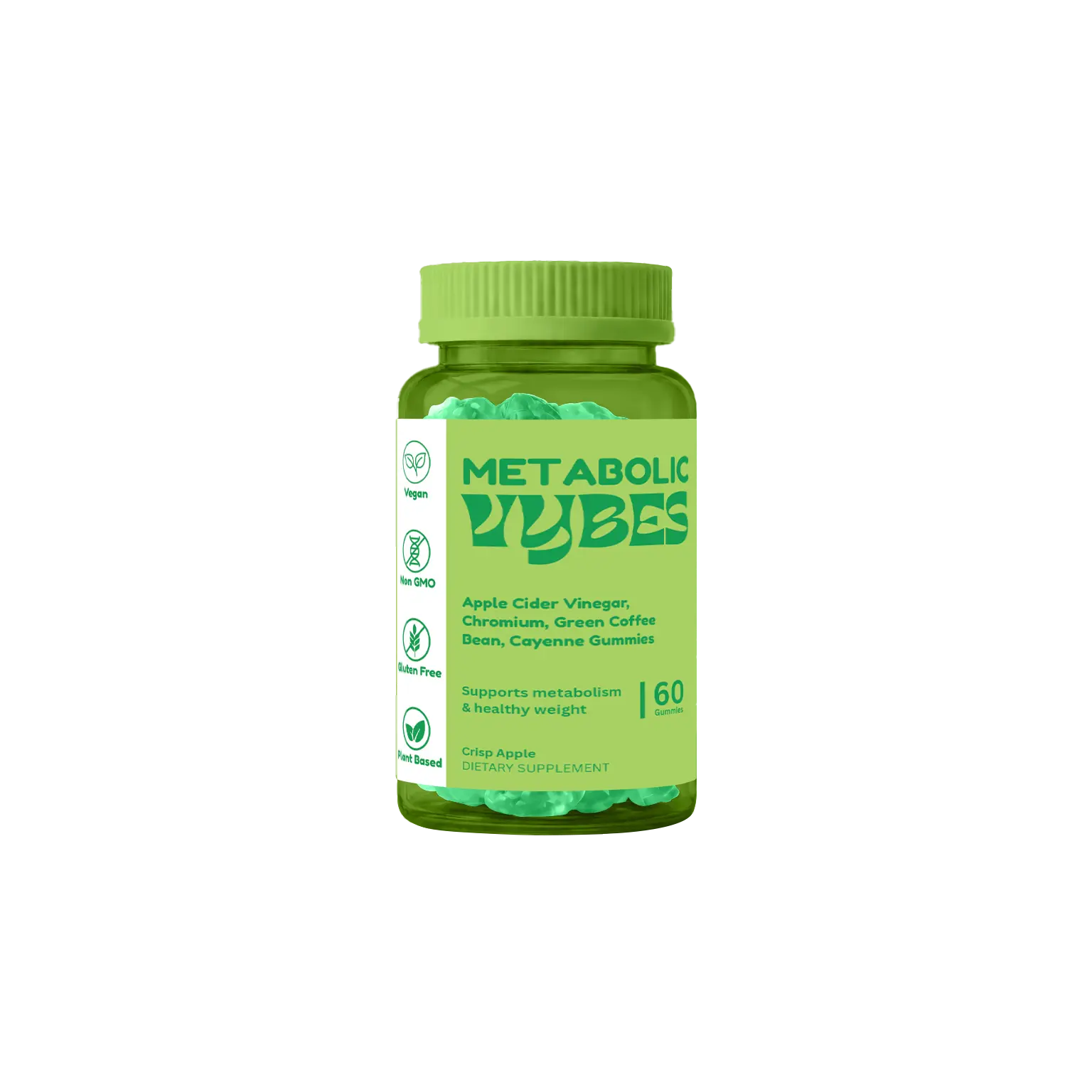 Vybes Co Daily Wellness Gummies with Apple Extract – Crisp Apple Flavor, 60 Count