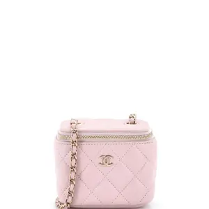 Pre-owned CHANEL Leather Toiletry Bags Classic Vanity Case with Chain Quilted Caviar Mini by Rebag