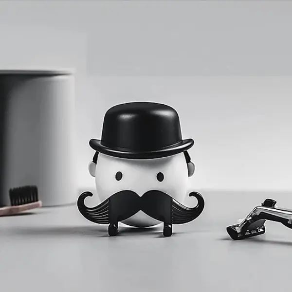 Fun Mustache Man Razor Holder - Sturdy Plastic Shower Stand with Stylish Black Top Hat and Mustache Design for Practical Bathroom Use