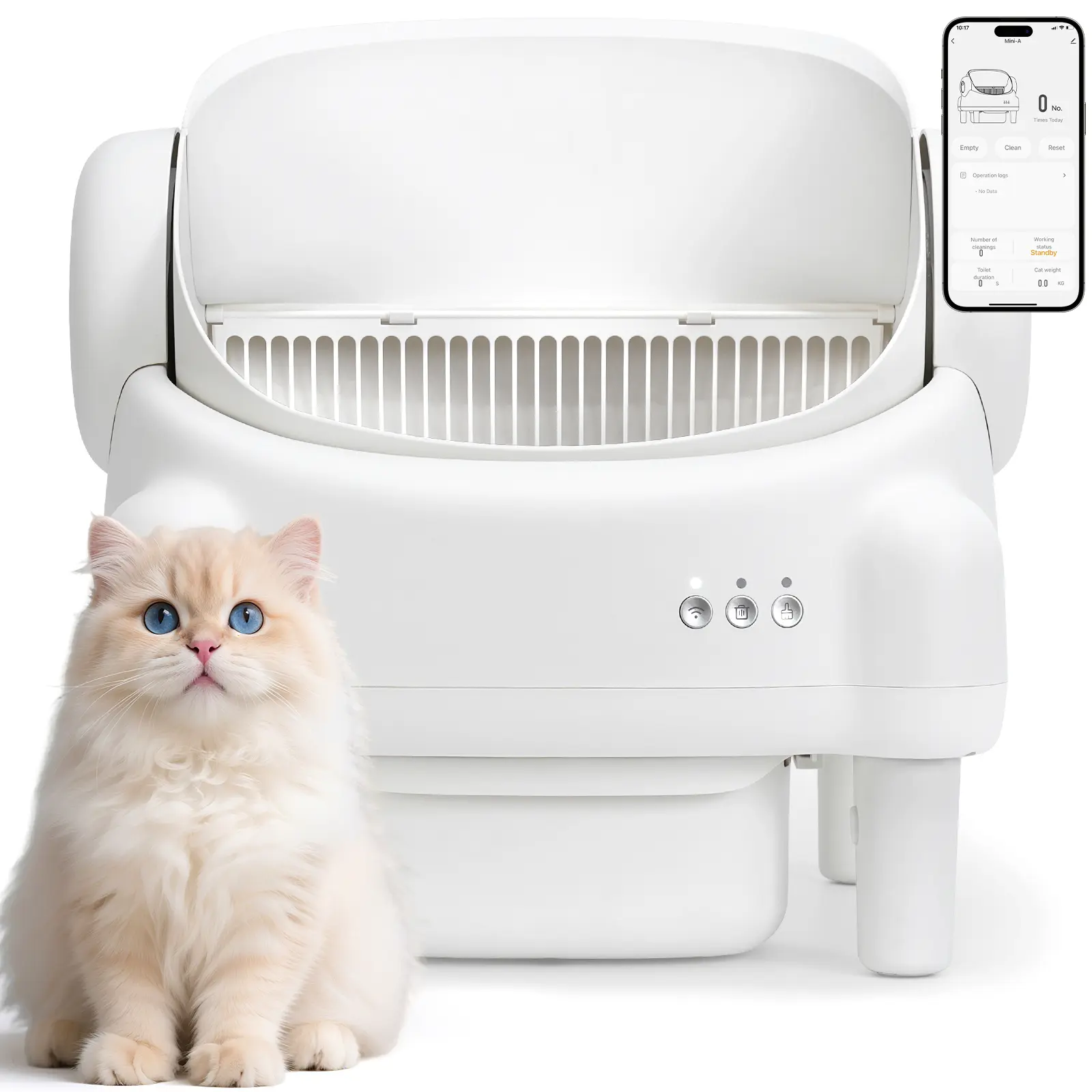 Weekend Special | ECORUI Self - Cleaning - Litter Box Open Top Automatic with App Control for Multiple Cats Safety Sensors Protection Cream White 16.5"x16.5" Entrance 10.5L Compartment