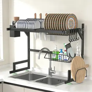 Dish Rack Above Sink - Two-Tier Large Capacity Draining Rack with Knife and Utensil Holder Home Decor