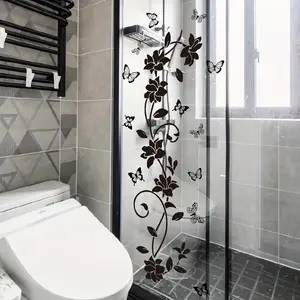 A new style black vine and flower bathroom sticker for bathroom, toilet, and bathroom glass wall decoration Flower Design self-adhesive sticker MS1709-YY