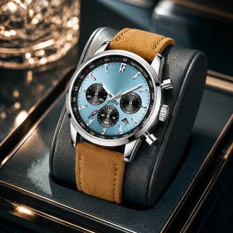 Men’s Chronograph Quartz Watch, Genuine Suede Leather Strap Racing Wrist Watch, 30M Water Resistant Tachymeter Sports Watch for Men