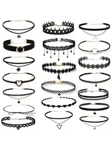 20pcs Gothic Choker Set - Stretchy Lace Necklaces for Women, Gothic Jewelry, Perfect for Parties & Holiday Gifts