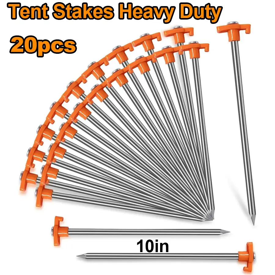 20-Pack 9.84" Heavy-Duty Tent Stakes – Rust-Proof Metal Ground Pegs, Ideal for Camping, Canopy & Yard Securing heavy duty