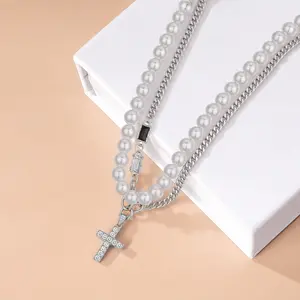 Faux Pearl Layered Necklace for Women Double Strand 2 Piece Set Elegant Dainty Glossy Simulated Pearl Choker Chain Summer Vacation Wedding Party Gift