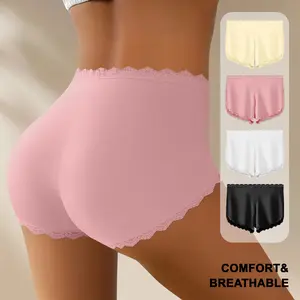 QUASTI——Women's Lace Trim Safety Shorts, Low-Rise Loose Boxer Briefs, Anti-Chafing Under Skirt Shorts, Breathable Comfort Fit, Stitched Seams, Multi-Color (Black, White, Pink, Beige, Brown) for Daily Wear
