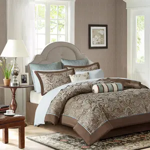 Madison Park Aubrey Cozy Comforter Set, Faux Silk Jacquard Paisley Design - All Season Down Alternative Bedding With Cotton Bed Sheets, Bed Skirt & Toss Pillows, 12 Piece
