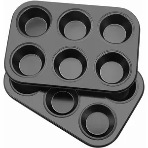 Muffin Tray Cupcake Baking Pan 2 Pack, 6-Cup Nonstick Carbon Steel Muffin Tins Non-Stick Cupcake Tin Bakeware Accessories for Baking Cupcakes Muffin Brownies Snacks, Easy Clean, Fridge Safe