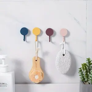 [Waterproof No-Drill Hook] Waterproof No-Drill Wall Hook| Small Plastic Macaron Colors - Pink, Blue, Turquoise, Black, Yellow| Multi-Purpose Towel, Key Hook for Bathroom, Shower, Door| Bohemian Style Practical Universal Hook