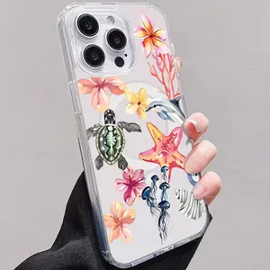 Premium magnetic clear phone case for iPhone 12/13/14/15/16/17 Pro Max. Scratch and shock resistant, with colorful graffiti on the back and a stylish design, it's the ideal protective case for your smartphone