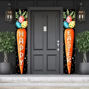 2 Pieces Happy Easter Carrot Banner, 100% Polyester Fiber, Outdoor Yard Decoration, Room Size Carrot and Egg Pattern, No Electricity Needed, 71x 12inch cm, Suitable for Lawn and Garden