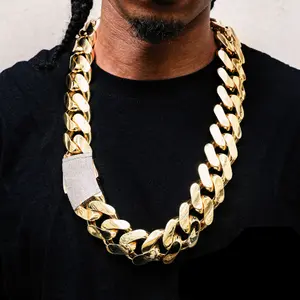 25mm Cuban link custom gold full clasp luxurious gold-plated Monaco chain high-end hip-hop style Cuban chain, Miami-style hip-hop Cuban chain, luxurious party Valentine's Day gift, Father's Day gift