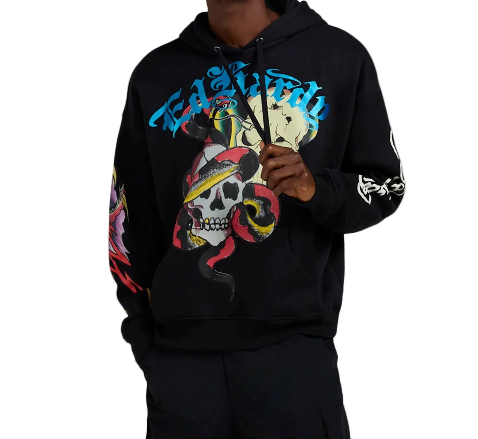ED HARDY SKULLS RHINESTONE PULL OVER MENS HOODIE