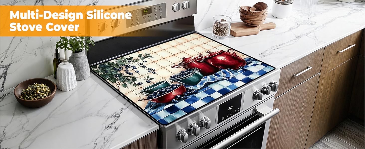 JOYFINITY Heat-Resistant Glass Stove Top Cover with Anti-Slip Rubber Coating – Electric Stove Protector, Scratch-Resistant, Expands Counter Space, Stylish Kitchen Decor