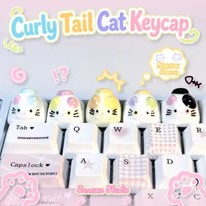 3D Cartoon Style Cute Dopamine Curly Tail Cat Keycap, ESC Key Compatibility, Unique Design, Universal Cross Axis for Mechanical Keyboards, Single Keycap, Custom Keyboard Setup Accessory