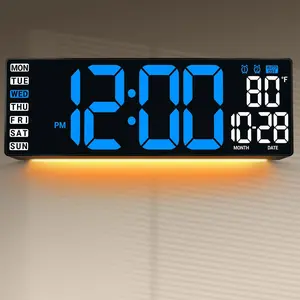 16.5" Large Wall Clock with Remote, Auto-Dimming LED Display with Date Temp, Big Number Wall Clock for Seniors, Classroom, Dorm, Home, Office, Gym Blue