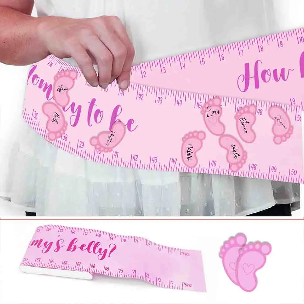 Baby Shower Belly Measurement Guessing Game Kit - Interactive Game for Adults, Easy Setup Gender Reveal Party Decoration Props with 2 Rolls 3.9In × 75Ft Paper Measuring Tape, 48 Footprint Stickers, Matching Colors, Versatile Theme Icebreaker, Photo, Large