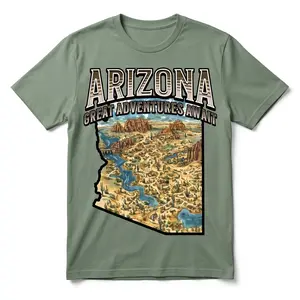Arizona Map Graphic T-Shirt, Unisex Soft Ring-Spun Cotton Casual Streetwear Top with a Relaxed Fit, Tshirt