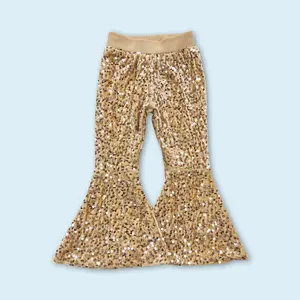 Khaki sequins baby girls bell bottoms kids shiny pants