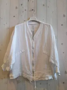 Women's 100% Linen Basic Casual Bomber Jacket - 60cm Lady Clothes, Blank Design Outerwear Tops