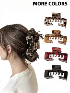 4 Pcs Tortoiseshell Print Square Hair Claw Clips, Retro Leopard Style, Strong Grip Non-Slip Jaw Clip, Ideal for Women, Mother's Day Gift