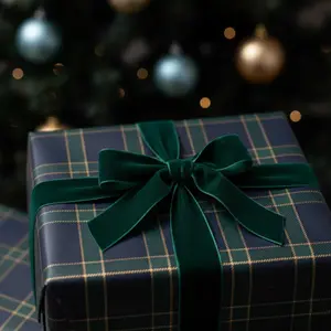 Plaid Tartan Wrapping Paper, Dark Green Gift Wrap, Purple Blue Holiday Christmas Paper