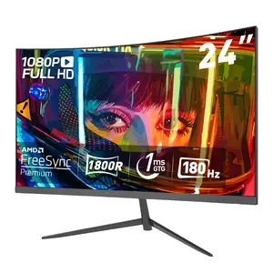 Rehisk 24" Curved Gaming Monitor – 180Hz, 1ms, FHD, FreeSync, Ultra-Slim, HDMI/DP, VESA Ready