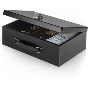 Fire Resistant Safe Box with Key Lock for Home Office Security Storage for Valuables Documents,12.8 x 8.5 x 4.5 Inch,Black
