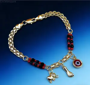 Circleletsspark 1 pcs Plated Evil Eye Elephant Bracelet - Gold Chain with Red Beads & Evil Eye Charm - Ultimate Protection Jewelry for Trendy Women Gift