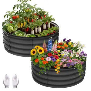 Round Galvaniz Raised Garden Bed – 2*2*1FT Heavy Duty Metal Planter Box, Open Bottom Design for Drainage, Weather Resistant Anti-Rust Circular Plant Bed for Vegetables, Flowers, Herbs, Grey