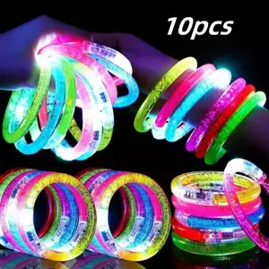 10 Pcs LED Light Up Bracelets, Glow in Dark Party Gift, Party Supplies, Random Color Halloween Gifts, Wedding Carnival Accessories, Wedding Favors