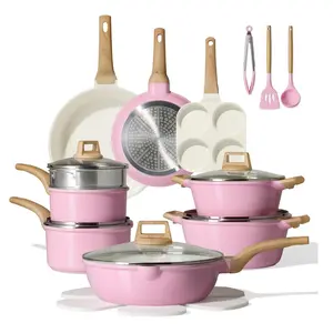 CAROTE 21 PCS Ceramic Cookware Set, Pots and Pans Set Non Stick, Pot and Pan Set with Frying pan, Induction Ready Cooking Set for Kitchen, PFOS/PFOA/PFAS Free, Pink