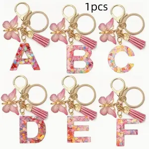 1pc  Initial Letter Keychain, Butterfly Key Chain Pendant, Cute Animal Key Ring, Purse Bag Backpack Car Pendant, Women Gift