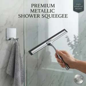 Stainless Steel Window Scraper with Self-Adhesive Hook, Ideal for Shower Doors & Bathroom Mirrors, Efficient Glass Cleaner Tool