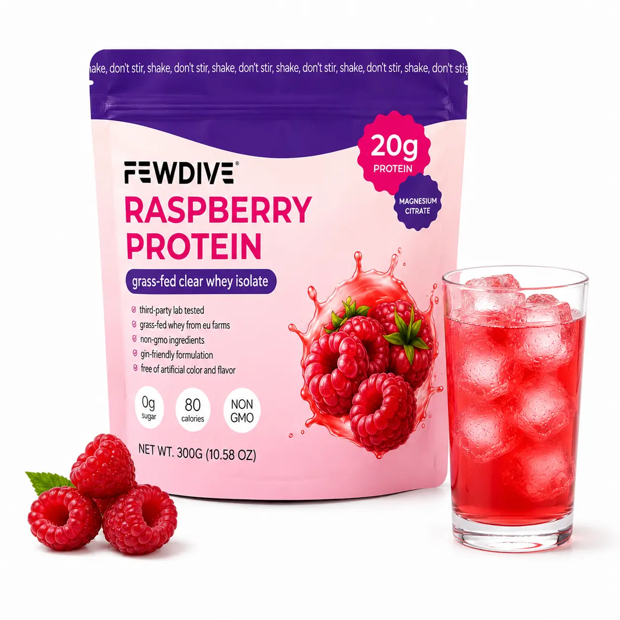 FEWDIVE Clear Whey Isolate Protein Powder + Collagen Protein + Magnesium Blend | Grass Fed Protein - Vitamins 20g Protein, 80 Calories, 0g Sugar, Light & Refreshing Zero Sugar Fruity Protein Drink | Lactose & Gluten Free for Daily Nutrition
