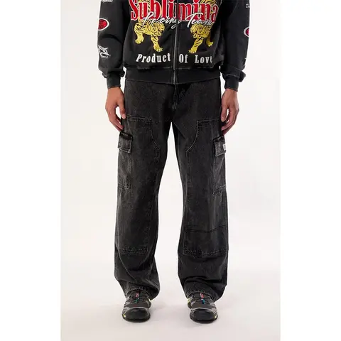 Pacsun Men's Dylan Baggy Jeans Cargo Carpenter Faded Black