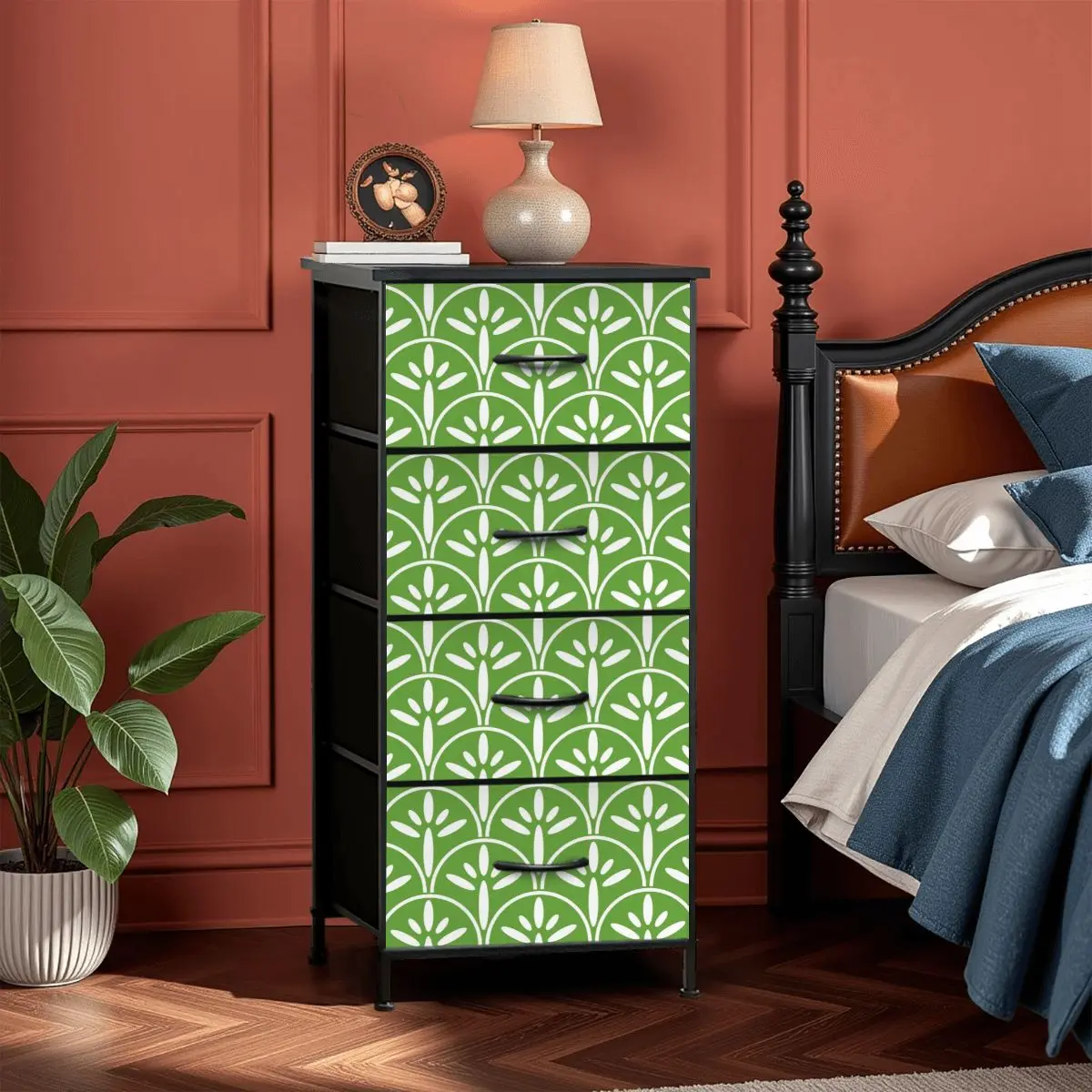 Mid Century Modern Stylish Art Deco Green and White MCM 4-Drawer Dresser