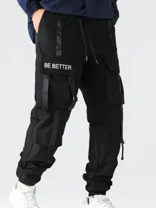 Trendy Workwear Cargo Pants with Multiple Pockets and Drawstring Design, Ankle Cuff Style, Street Fashion, Bottoms With Pockets, Casual Cargo Style, 1pc
