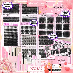 Eyelash Cluster Gift Kit(1894/2152 Pcs) 30D-100D&Cat Eye &Lash Clusters Spikes &Manga Volume D-Curl Cluster Eyelash Extension Kit with Adhesive、Eyelash curler and Eye Makeup Tools, 2 Mixed-Style Volume False Eyelashes Kit for Easy DIY at Home