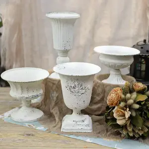 Rural Style High Footed Flowerpot for Courtyard Outdoor Succulent Planting Pot Nostalgic Retro White Floral Decoration Ornament