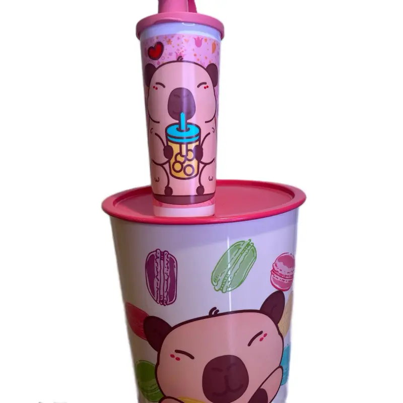 Capybara Set - Adorable Pink Capybara Design Cup with Matching Sippy Cup for Kids - Fun and Functional Drinkware Set