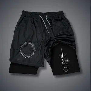 Game 80s 90s Double-Layer Sports Shorts Graphic Shorts Black Camo Streetwear Shorts Men Outfits Men Vacation Outfits Shorts