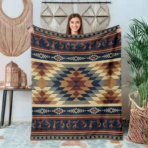 Aztec Throw Blanket, Tribal Soft Cozy and Warm Couch Blankets Gift for Aztec Lover, Decorative Blankets for Sofa Couch Bed, Brown Khakies