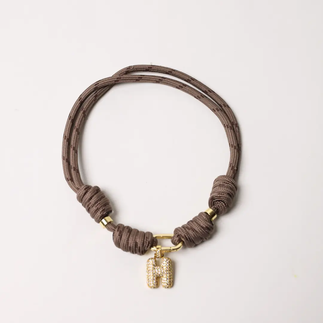 POP UPS X HANNAH B BOAT ROPE MOCHA NECKLACE WITH PAVE INITIAL