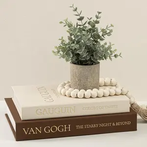 Decorative Books for Home Decor - Stackable Faux Book Box for Coffee Table Styling & Hidden Storage - Neutral Linen Fake Books as Display Riser for Shelf & Entryway (Set of 2, Van Gogh Art)