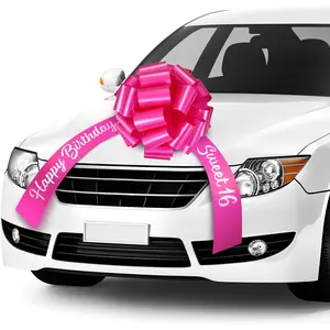 Big Car Bow Happy Birthday Car Bow Sweet 16 Big Giant Gift Wrapping Pull Bowknot with 20 Feet Ribbon for Presents Birthdays Wedding Anniversary(20 Inch,Rose Red)