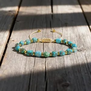 Natural Turquoise Tube Stone Bracelet Healing Charka Crystal Dainty Bracelet Yoga Stacking Bracelet Gift for Men Women