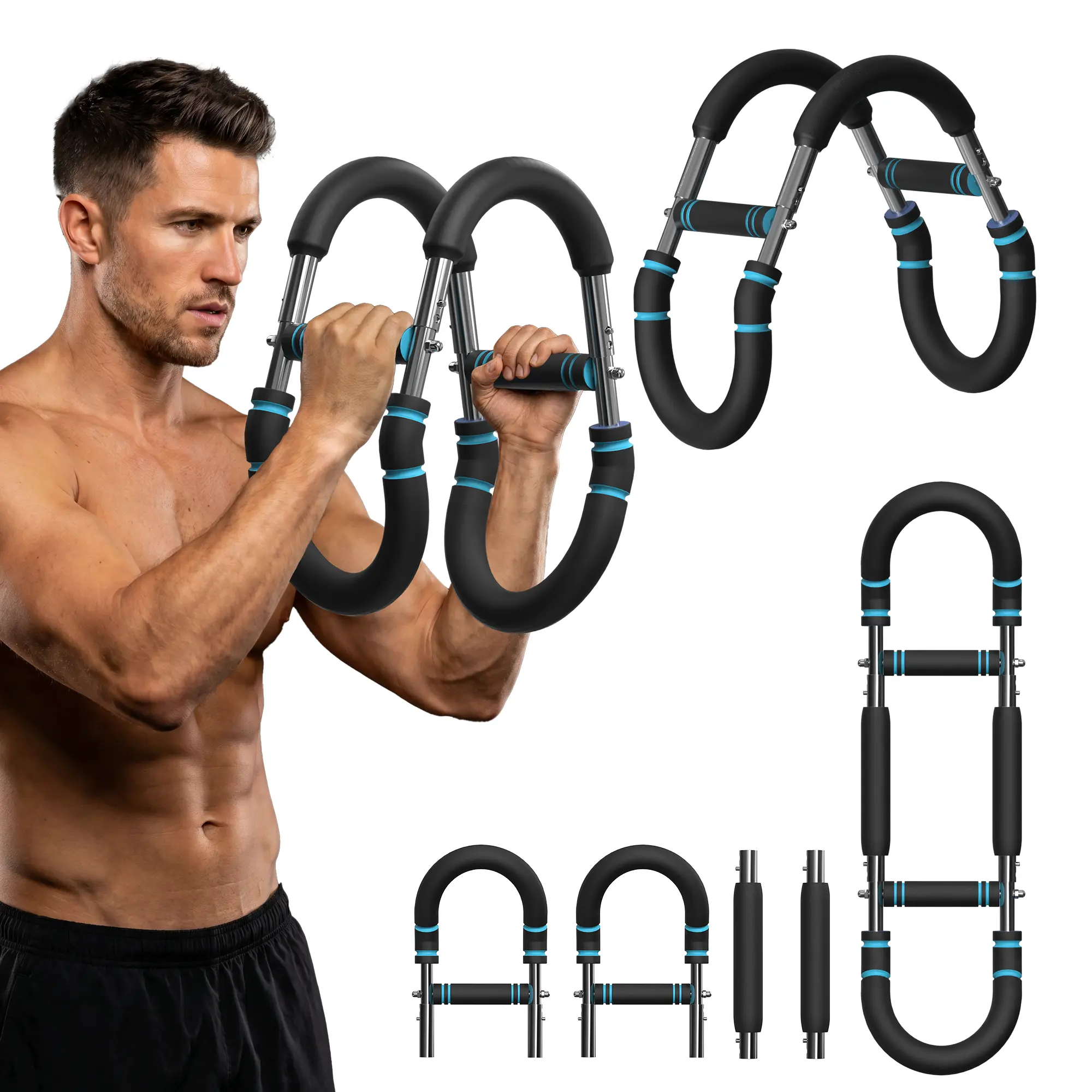 Men's Adjustable Arm Trainer - Detachable Spring Resistance Strength Equipment, Fitness Workout Accessories, Functional Fitness Equipment for Chest Training, Portable Home Workout Gear
